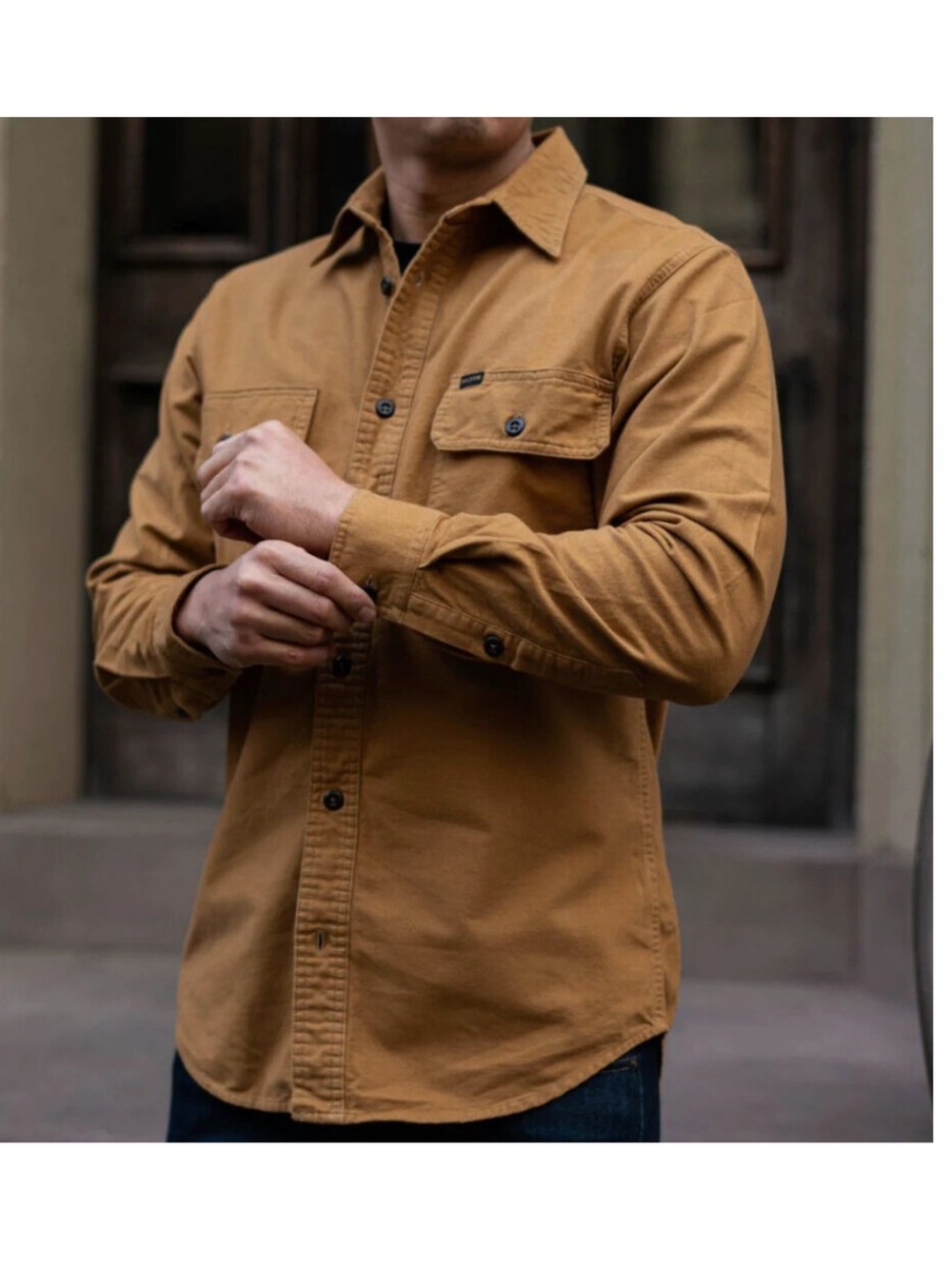Filson Men's Medium mustard Cotton Button Up Long Sleeve Shirt Casual Workwear